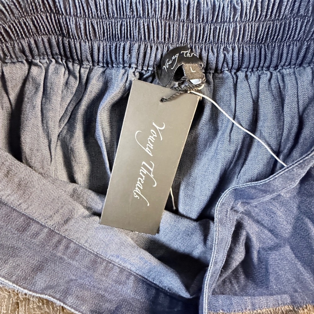 Young Threads Womens Blue Denim Grey Tiered Maxi Skirt Elastic Waist Size L NEW - Picture 5 of 7